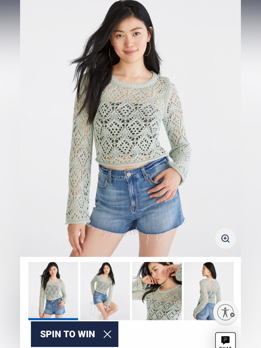 Aeropostale Mint Green Crochet Long-Sleeve Crop Top